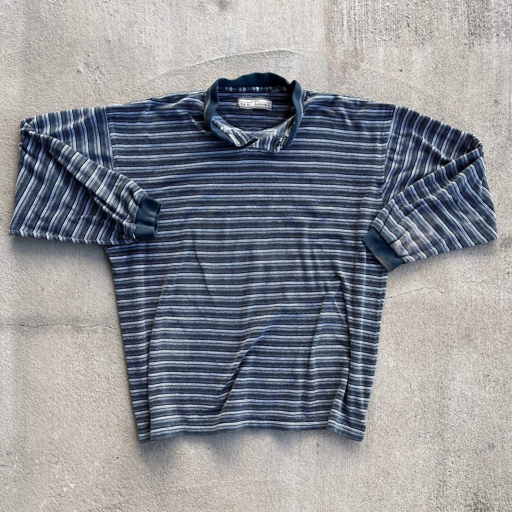 VTG Chereskin Striped Velour‎ Long Sleeve Polo Mens Size Large